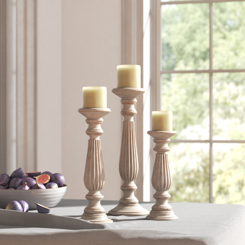 3 Piece Wood Candlestick Set & Reviews Birch Lane